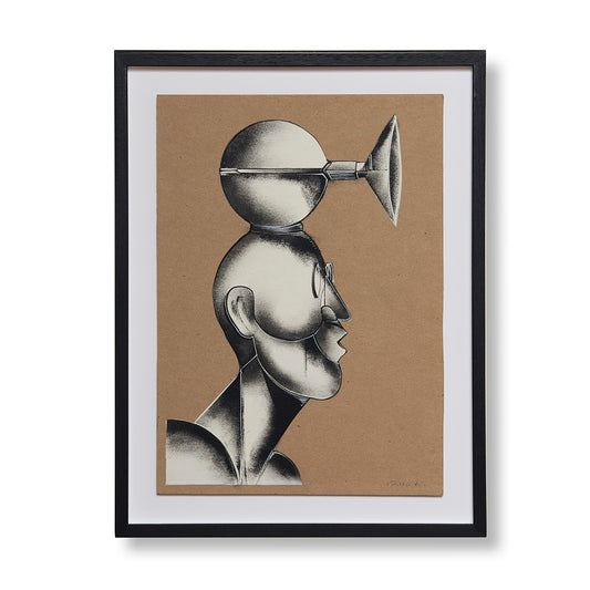 RUN 'Mega Phone Head': Acrylic on cardboard painting.