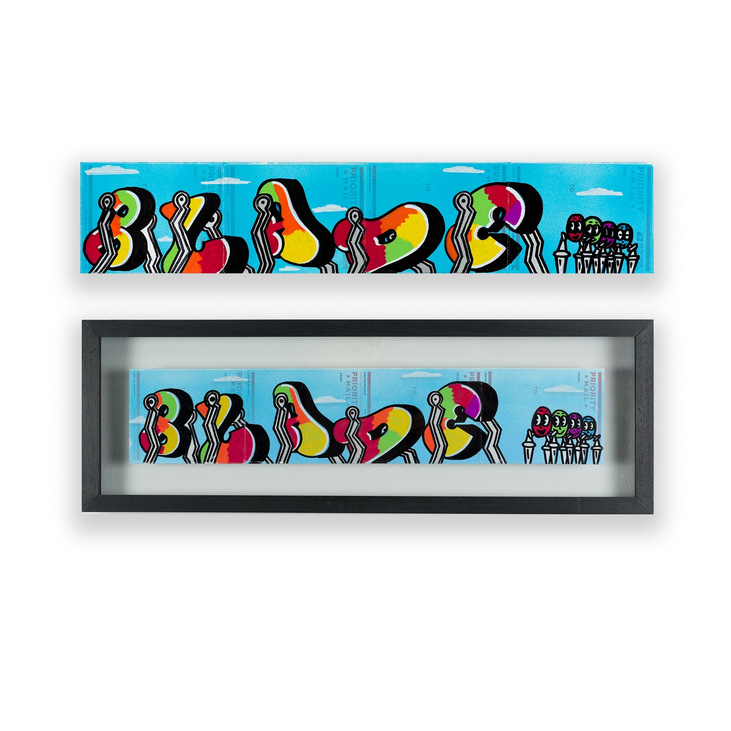 Swinging Letters - Blade - Mixed media on US Priority Mail stickers