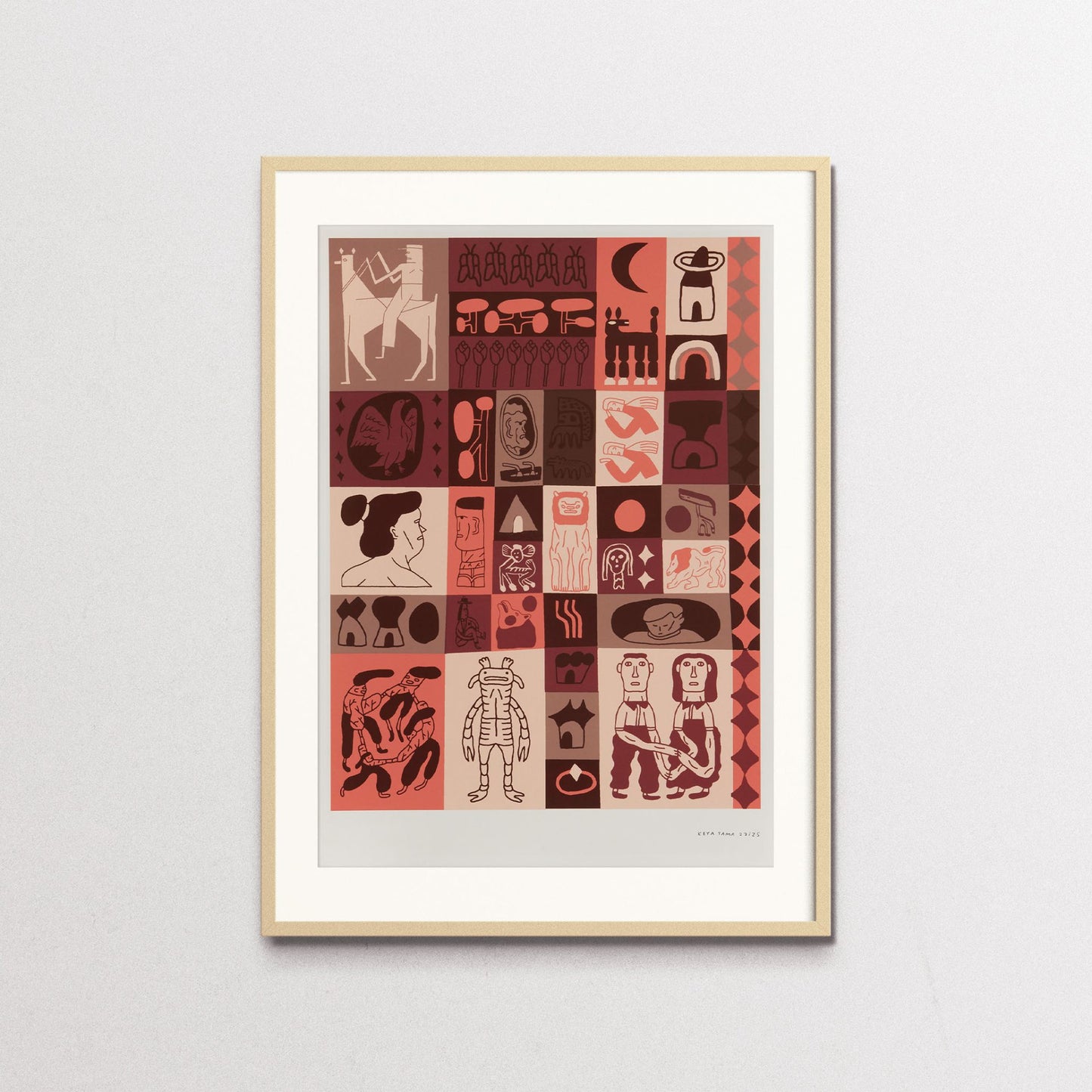 "Tied By Time" by Keya Tama, screen print with woodenframe