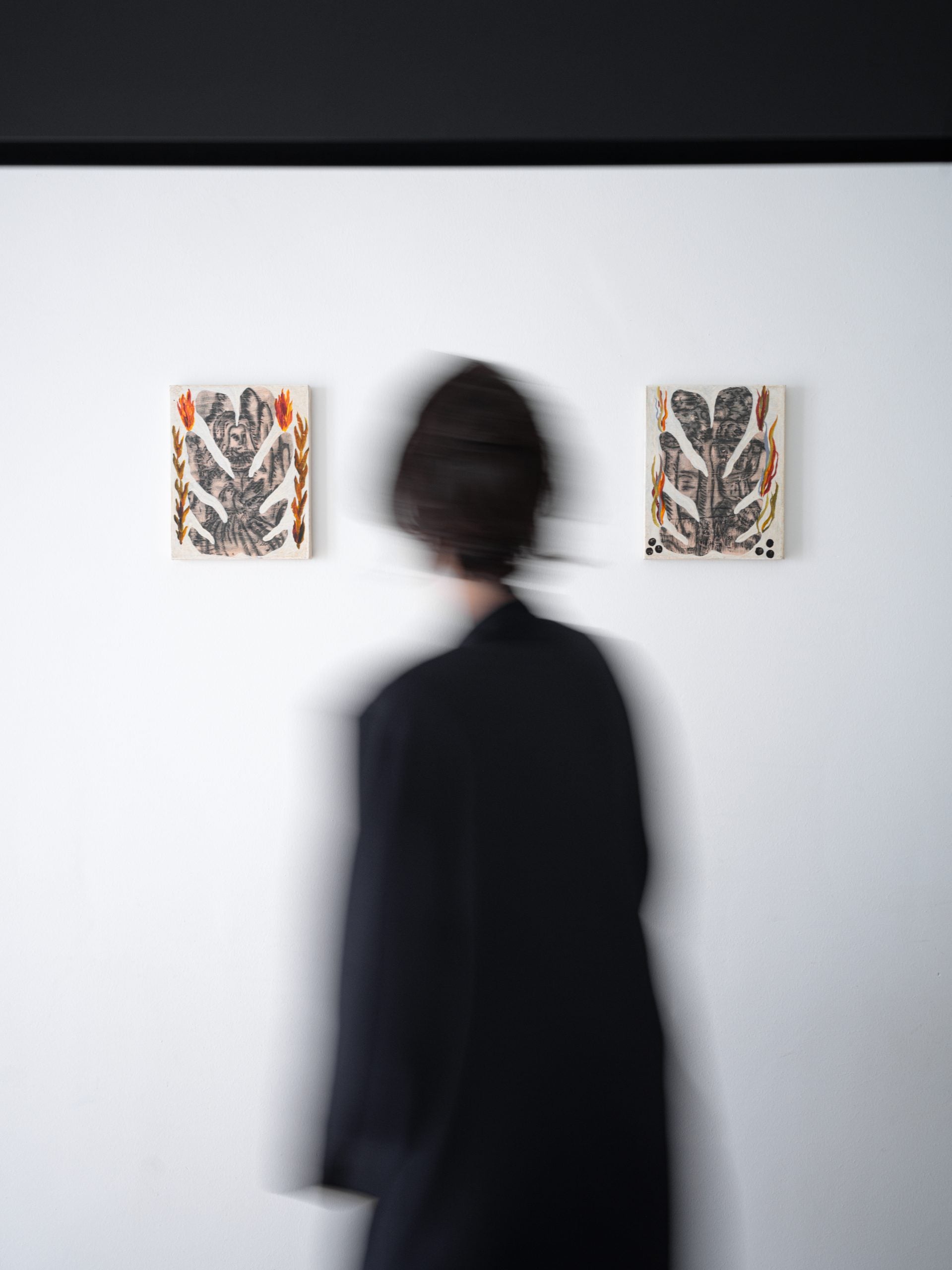 Mixed media painting: Human-animal connection, grotesque art.