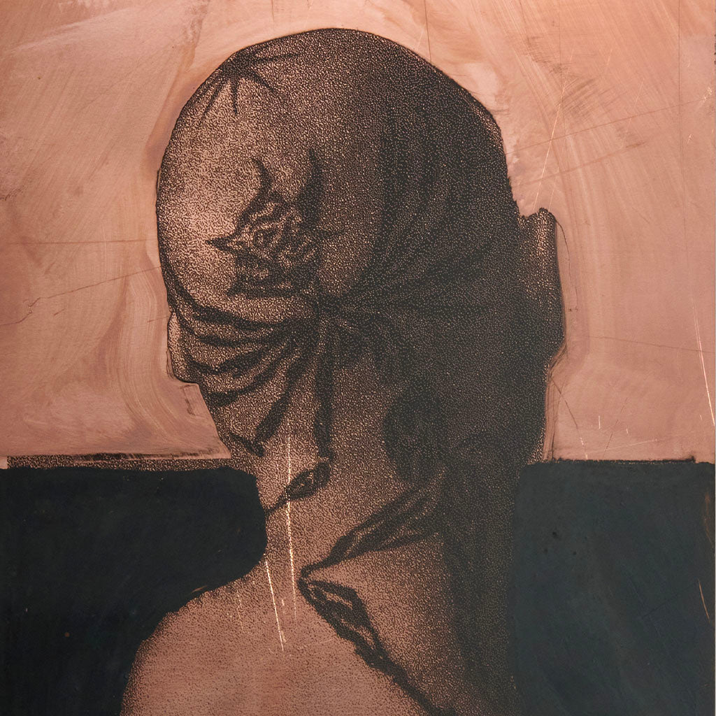 "To Forget Three" by Michele Servadio. Mixed media on copper plate detail.