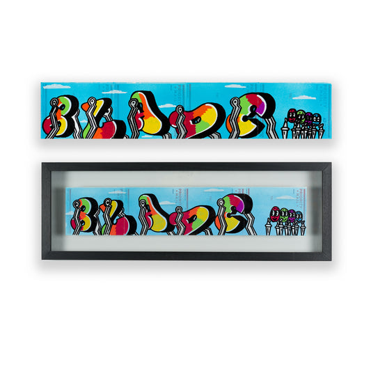 Swinging Letters - Blade - Mixed media on US Priority Mail stickers