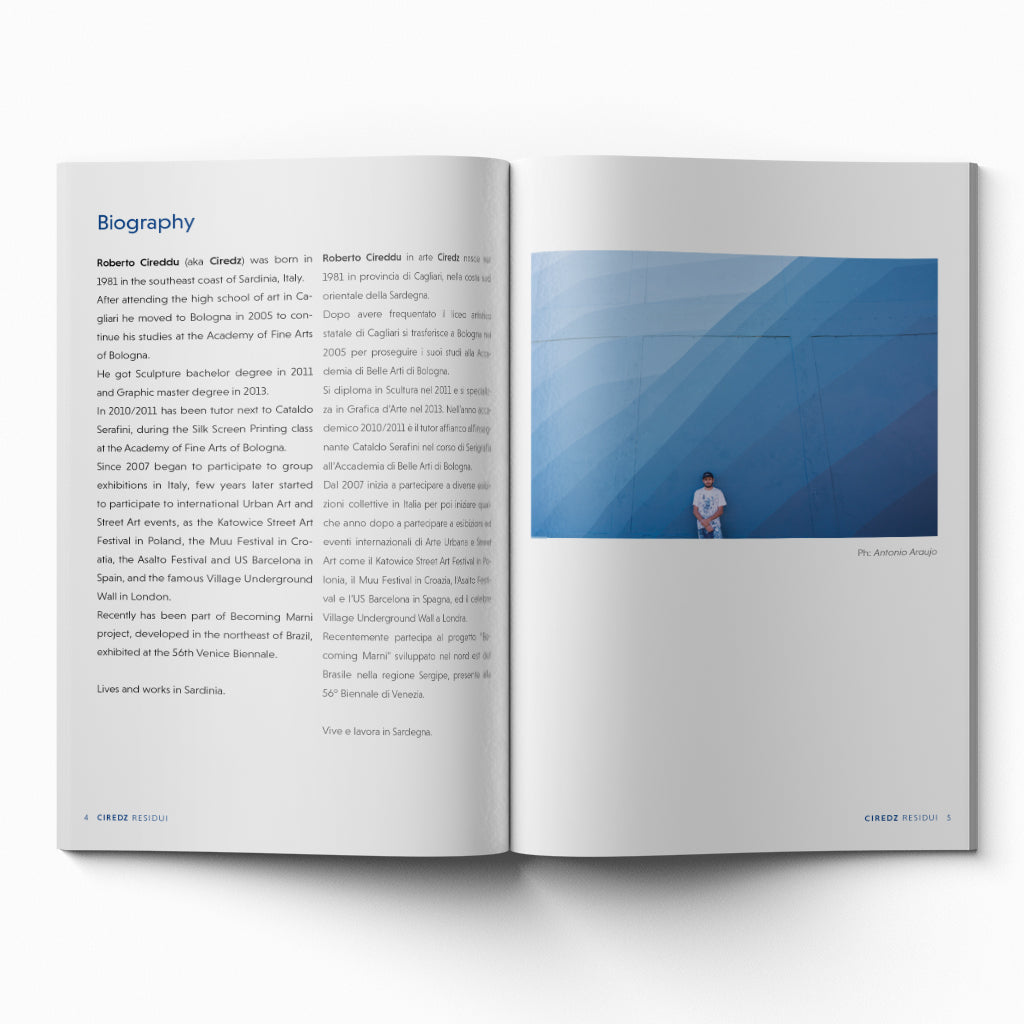 "Residui" by Ciredz: an art book showcasing his urban contemporary art, published by Varsi Art & Lab.
