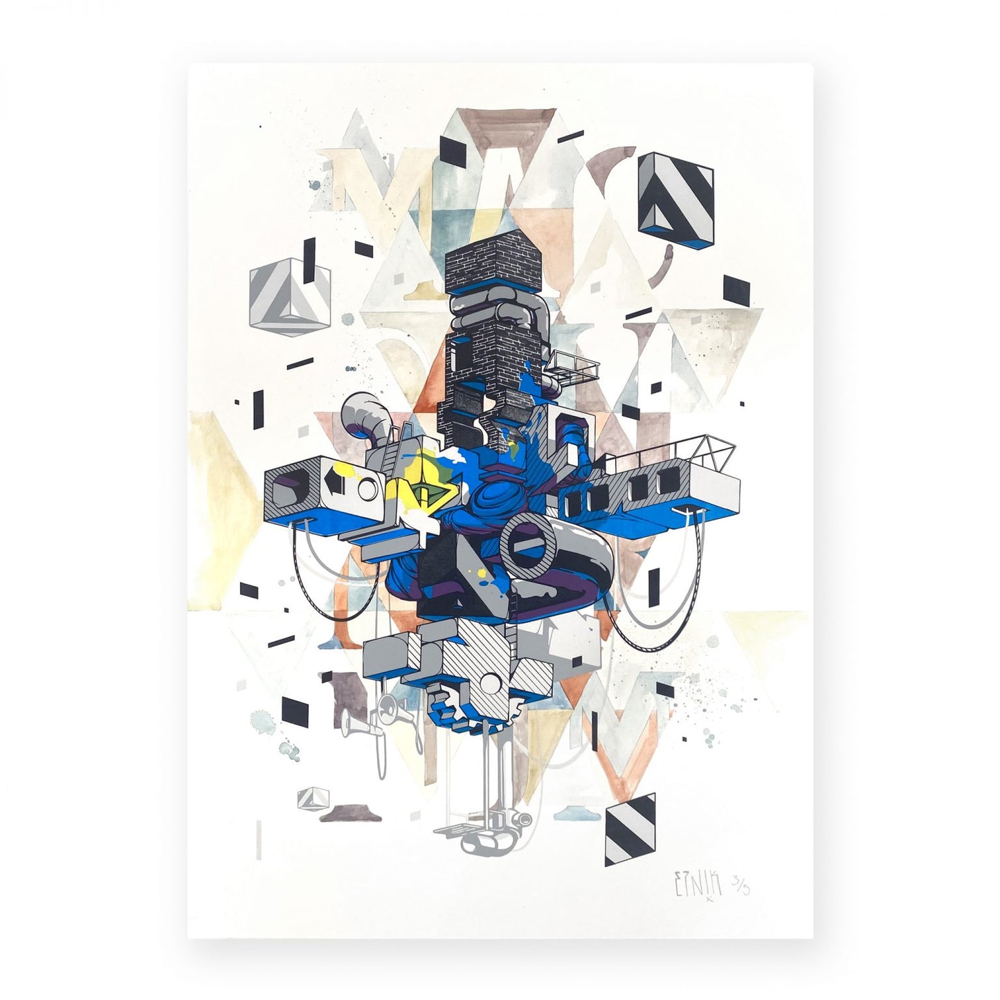 Machinarium III / Hand-finished - Etnik - Screen print
