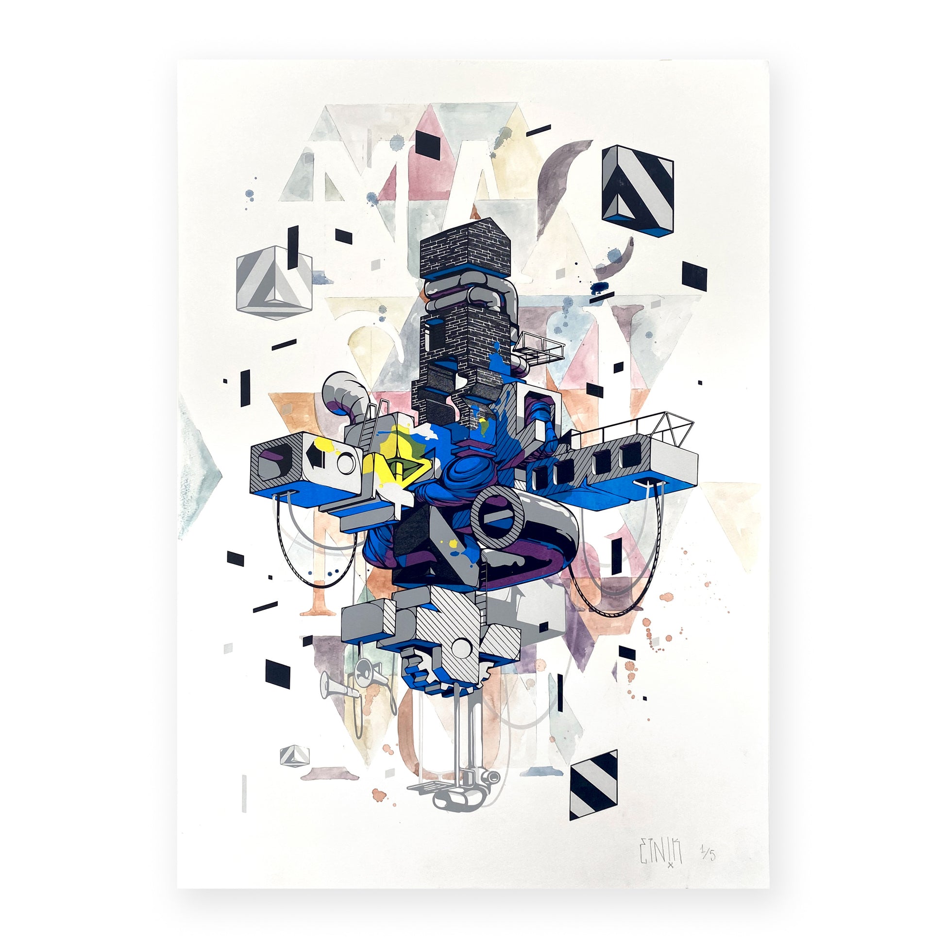 "Machinarium III" dell'artista Etnik, una serigrafia in edizione limitata rifinita a mano. Un'opera di urban art unica, in vendita da Galleria Varsi.