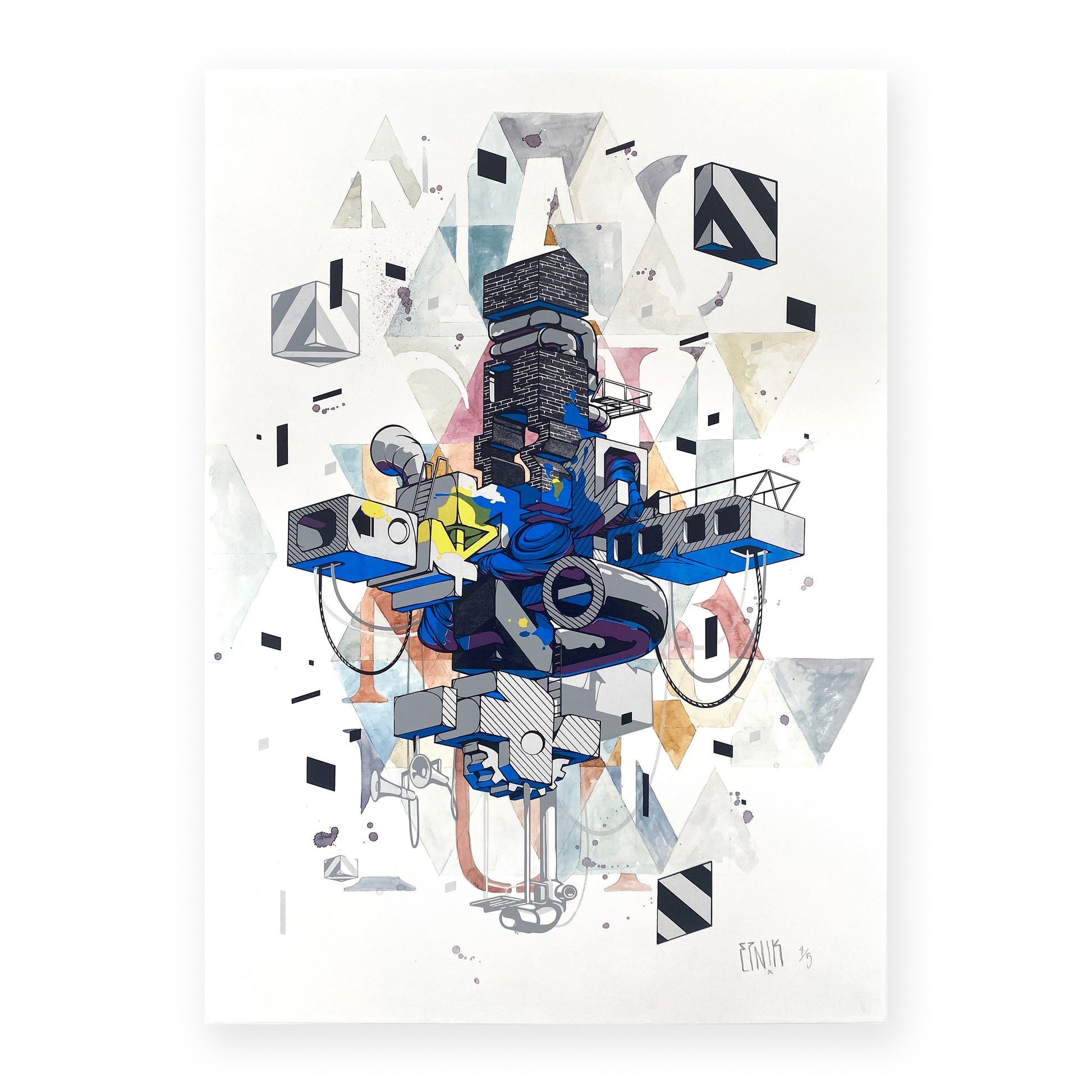 "Machinarium III" by Etnik: a hand-finished screen print blending graffiti-inspired art, curated by Varsi Art & Lab.