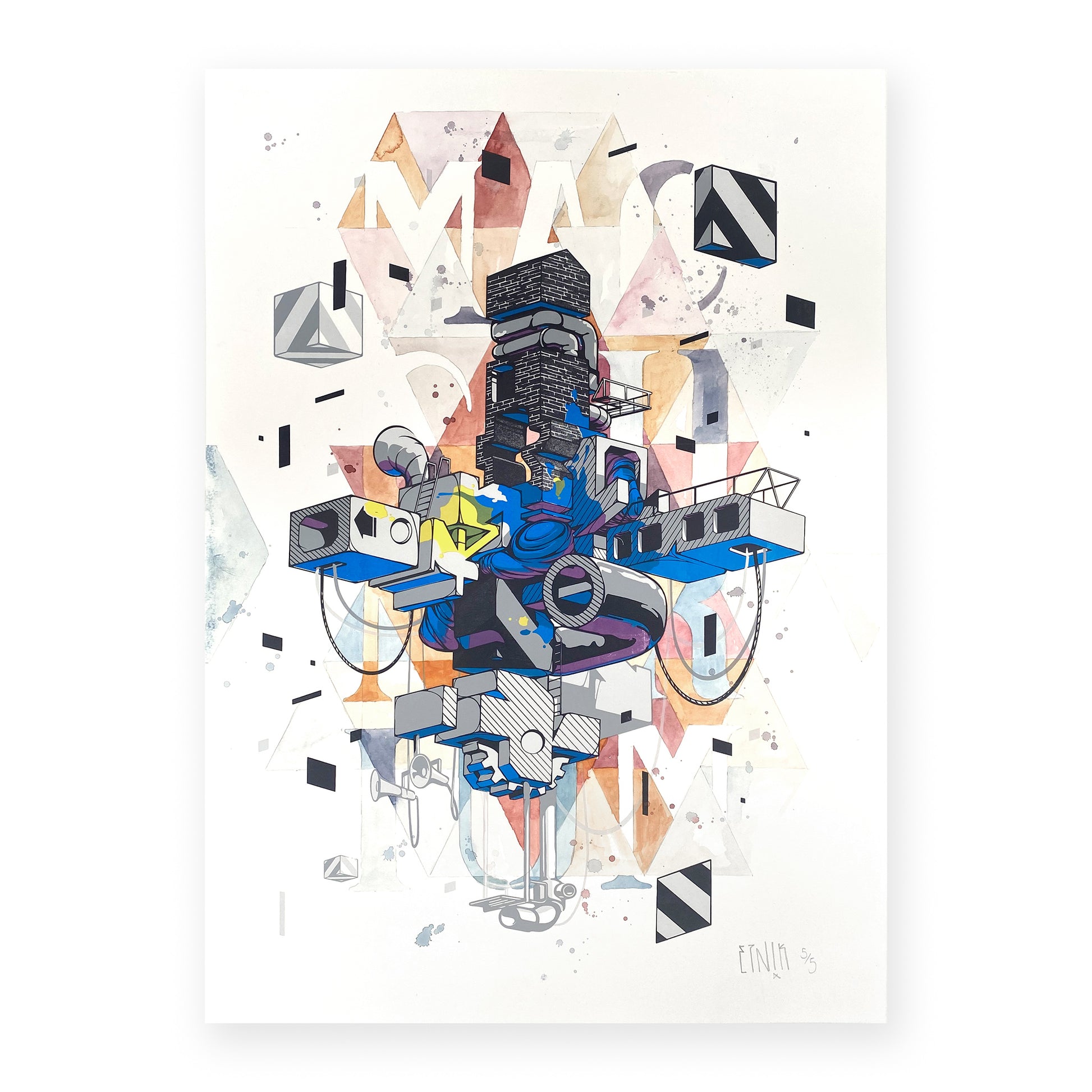 Collectible art edition by Etnik: la serigrafia "Machinarium III", un pezzo unico grazie agli interventi a mano dell'artista. Disponibile su Galleria Varsi.