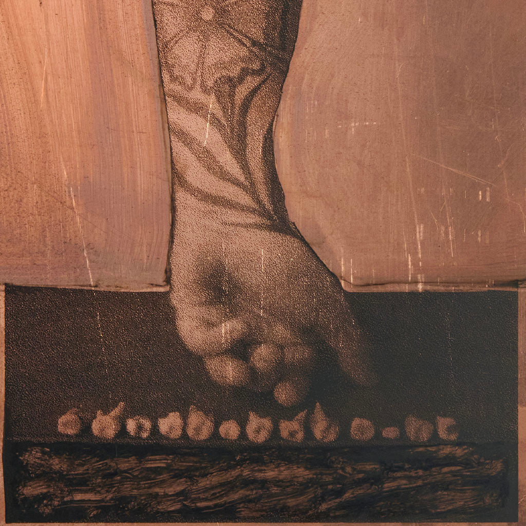 "To Forget Five" by Michele Servadio, mixed media on copper, detail 