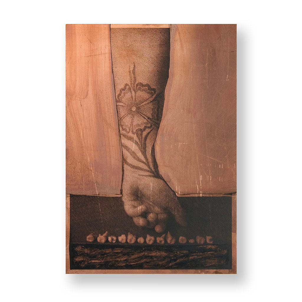 "To Forget Five" by Michele Servadio, mixed media on copper 