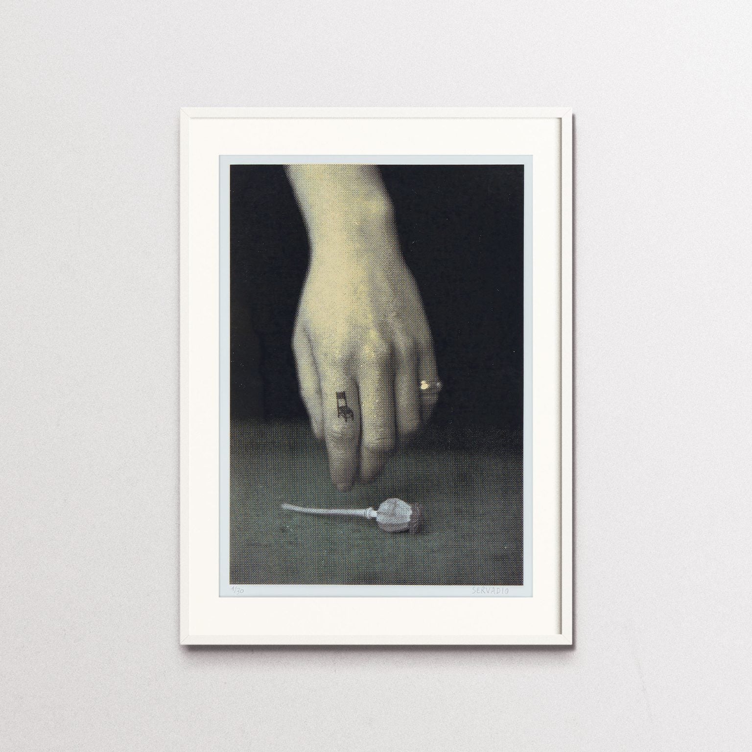 "Wee Chair" by Michele Servadio, screen print, with white frame